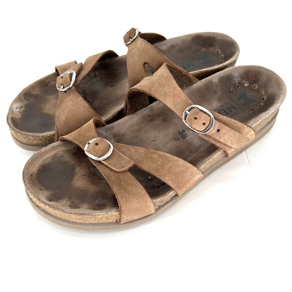 Mephisto‎ Hannel Slide Sandals Womens EU 38 US 8 Brown Leather Double Strap - Picture 1 of 12